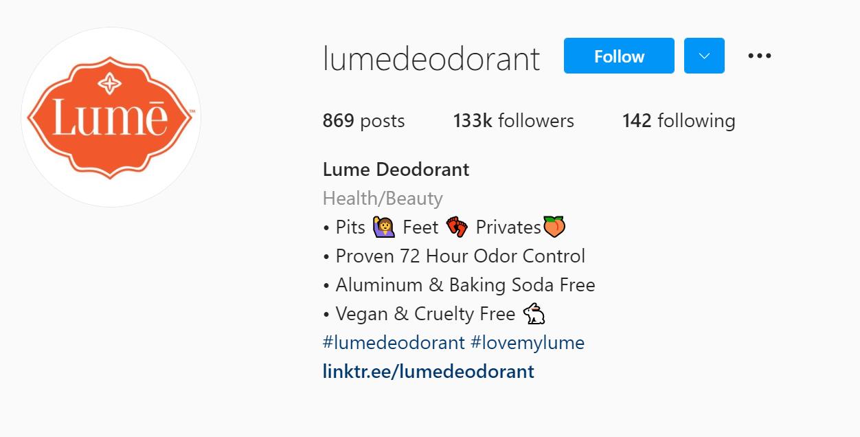 Lume Deodorant Instagram bio