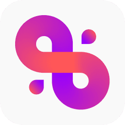 Logo with gradient purple and pink infinity symbol.