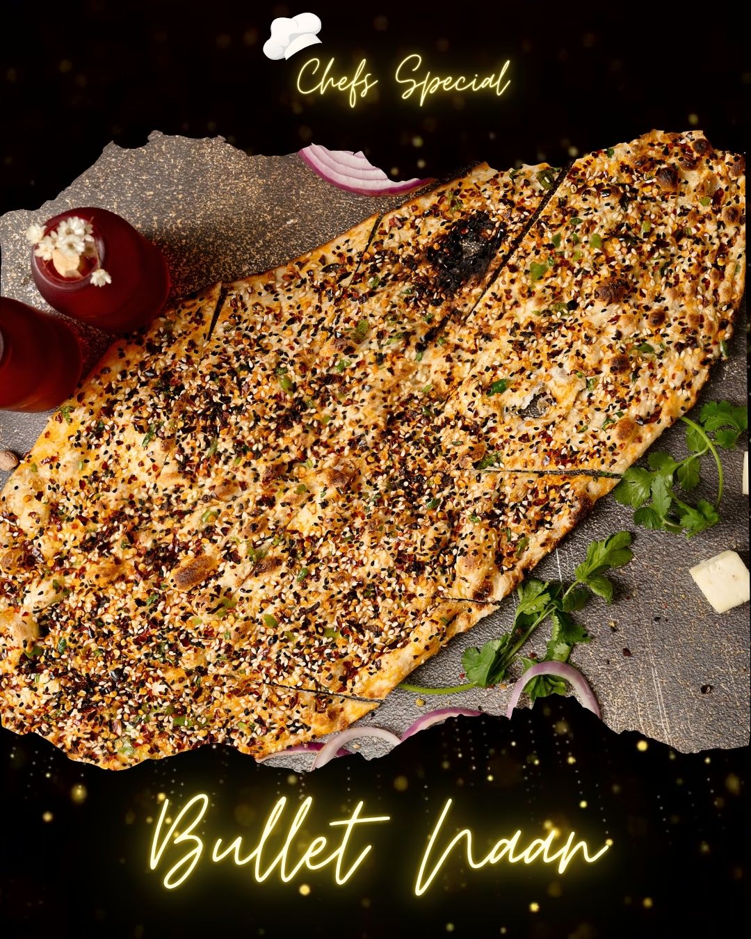 Sesame-topped Bullet Naan — freshly baked tandoor bread at Ustaad G76 Indian restaurant