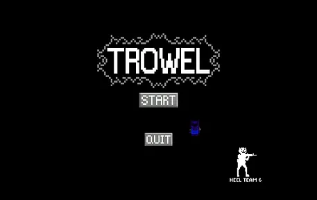 A picture of the start screen of the game with the title Trowel