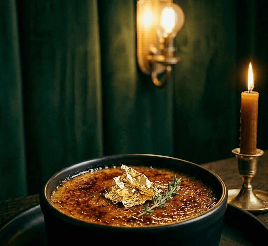 Crème Brûlée Noir — signature dish at Vesper