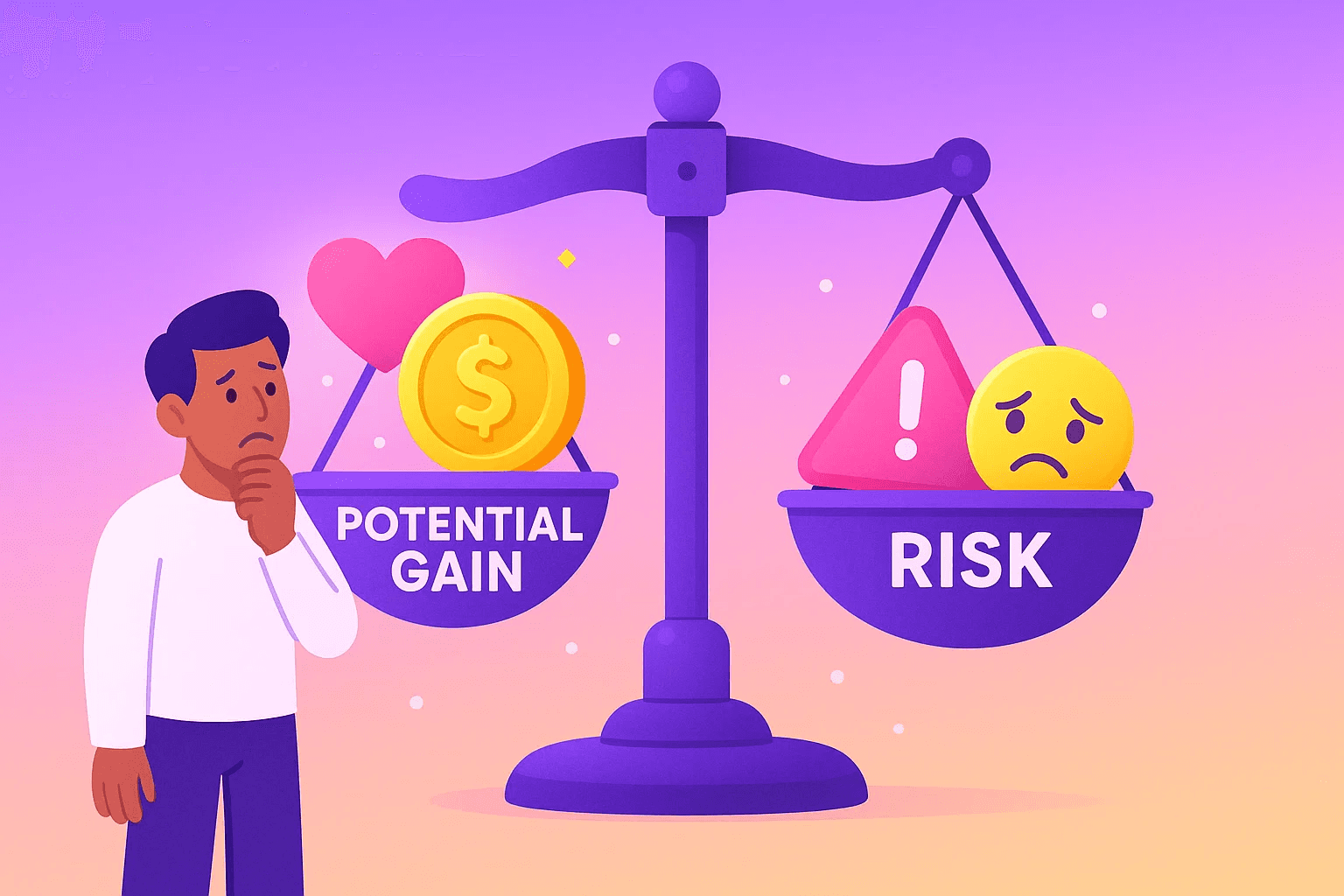 illustration: potential gain vs risk on a scale