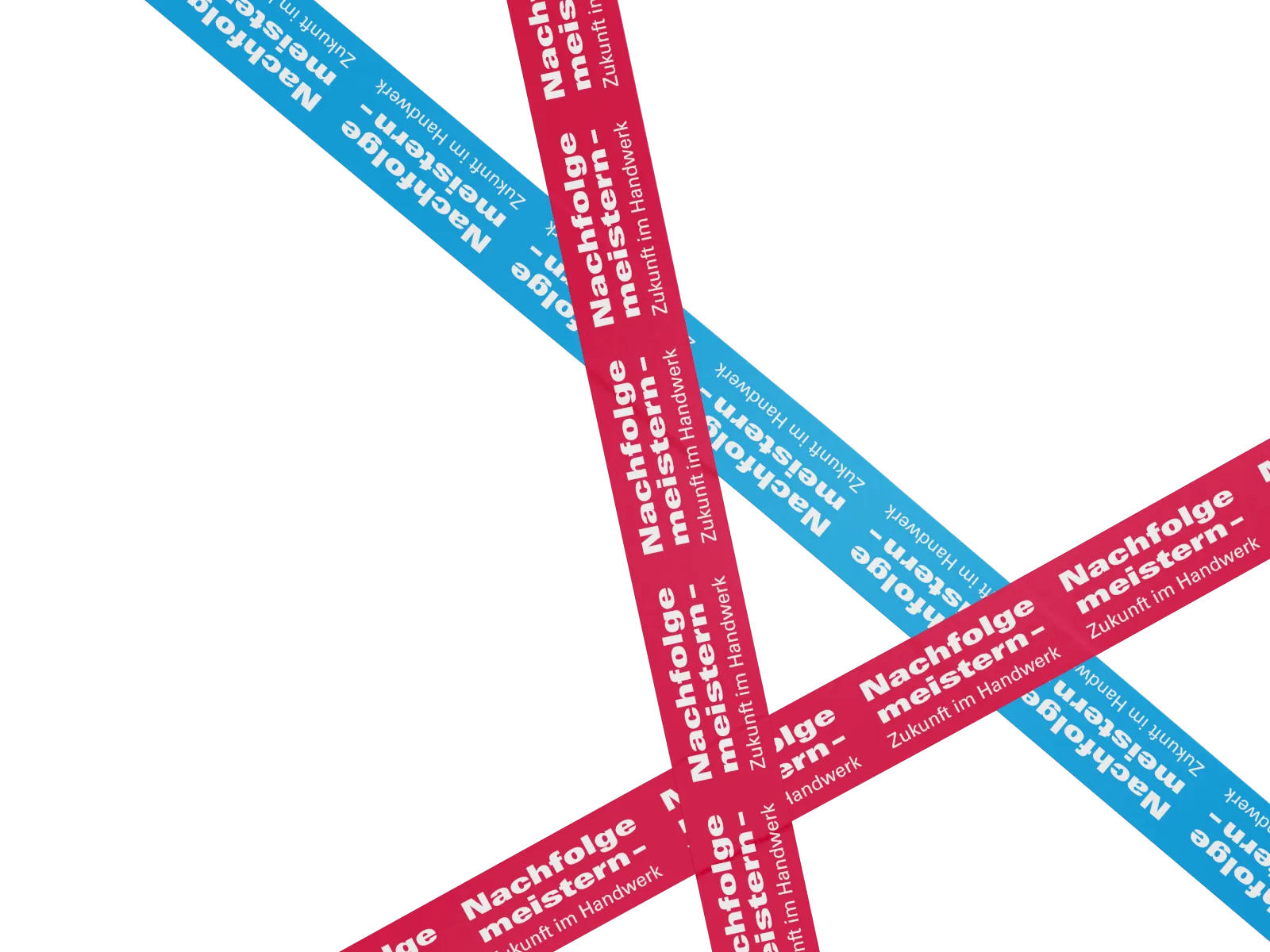 Nachfolge meistern im Handwerk, Zukunft sichern - rote und blaue Bänder auf schwarzem Hintergrund.
