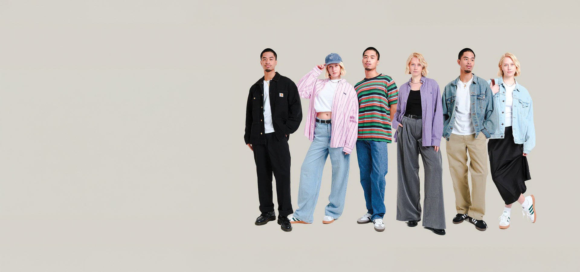 A bunch of young people wearing clothes that they've got from Loopi A bunch of young people wearing clothes that they ourchased from Loopi 