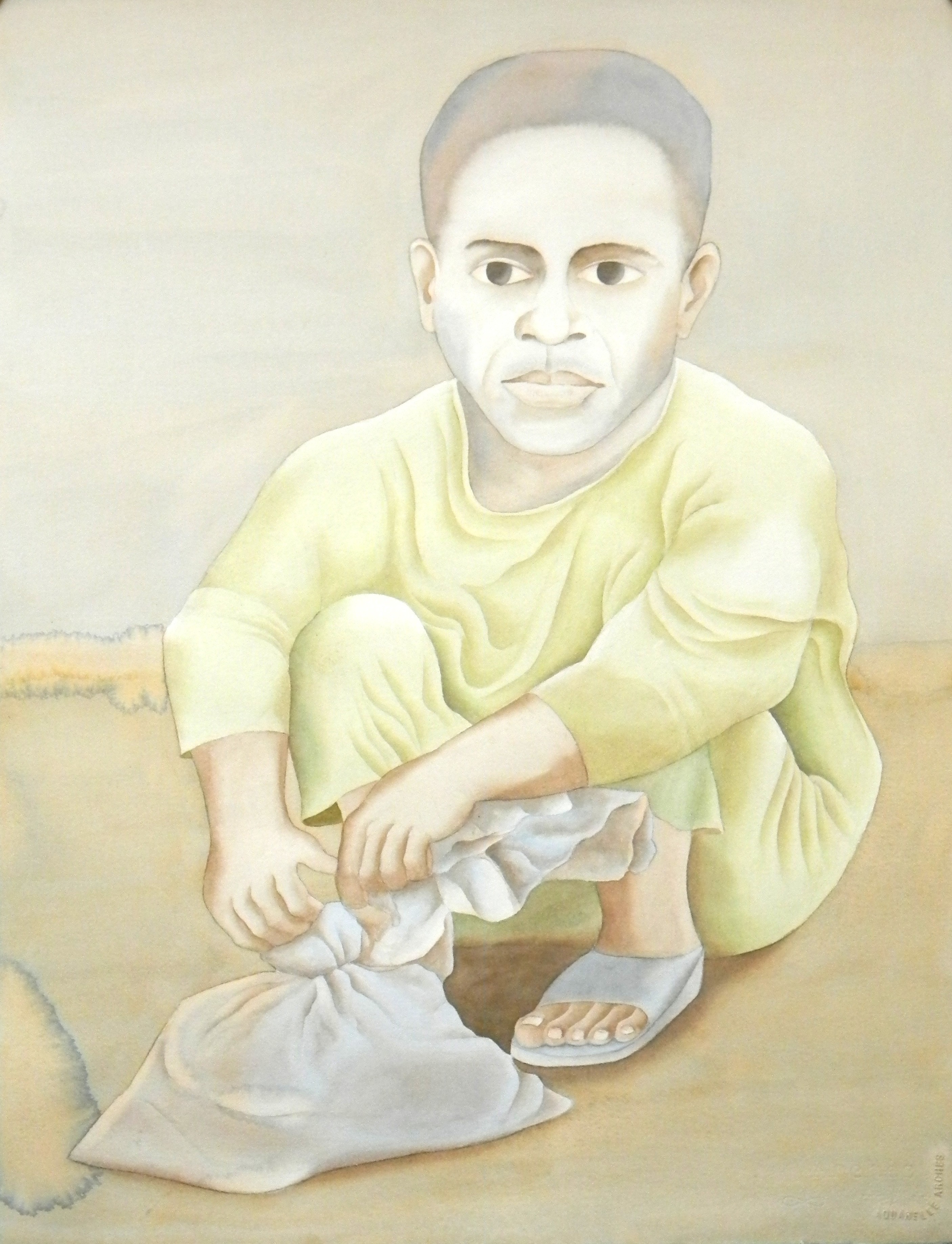 herd of sheep on road painting