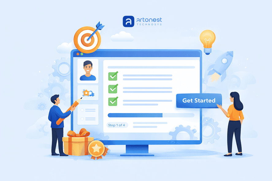User onboarding interface with checklist and progress flow by Artonest