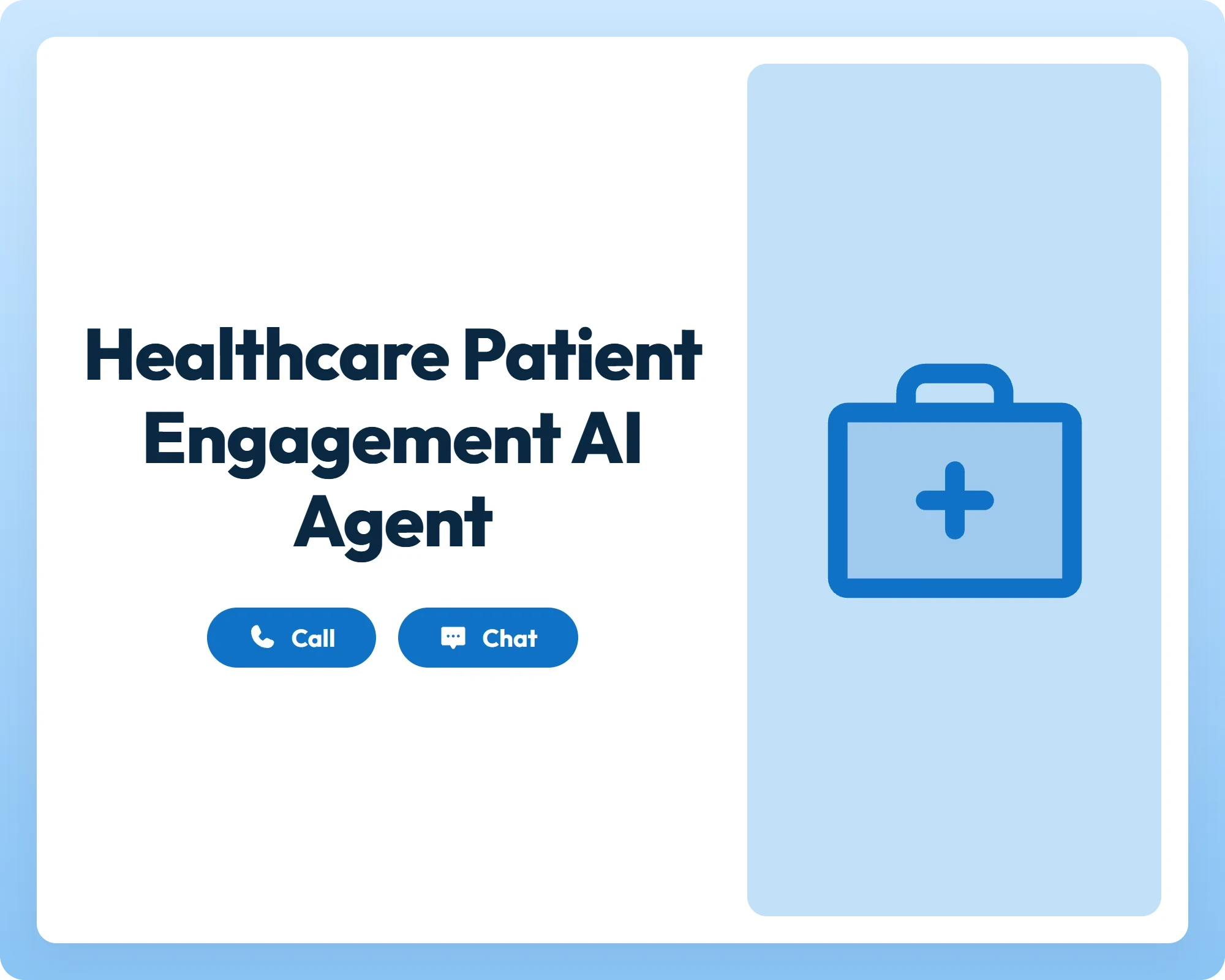 healthcare patient engagement ai agent with call and chat support beside a first aid kit icon