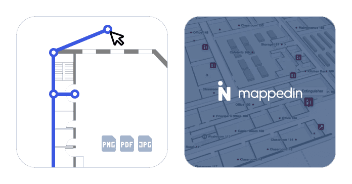 graphic showing Velavu's internal floorplan maker and MappedIn integration