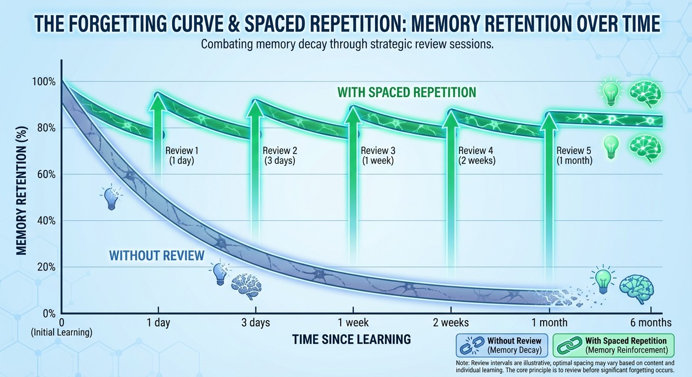Forgetting curve vs spaced repetition memory retention graph