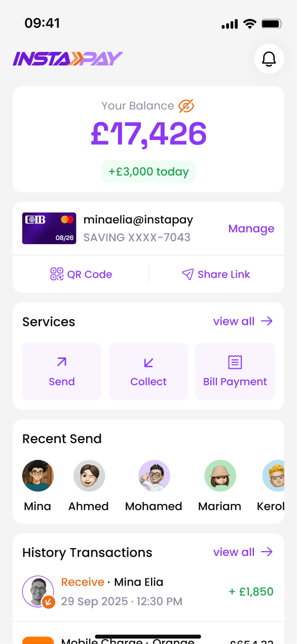 Screen 2 for Instapay Mobile application