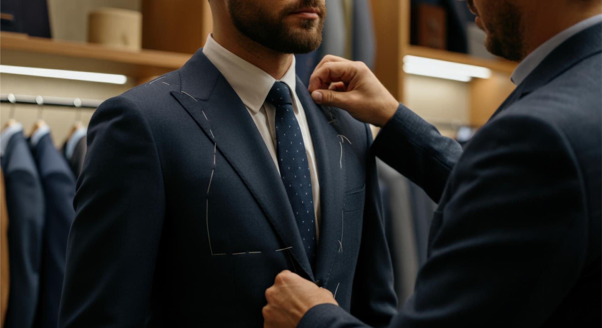 Man in a suit being fitted by a tailor