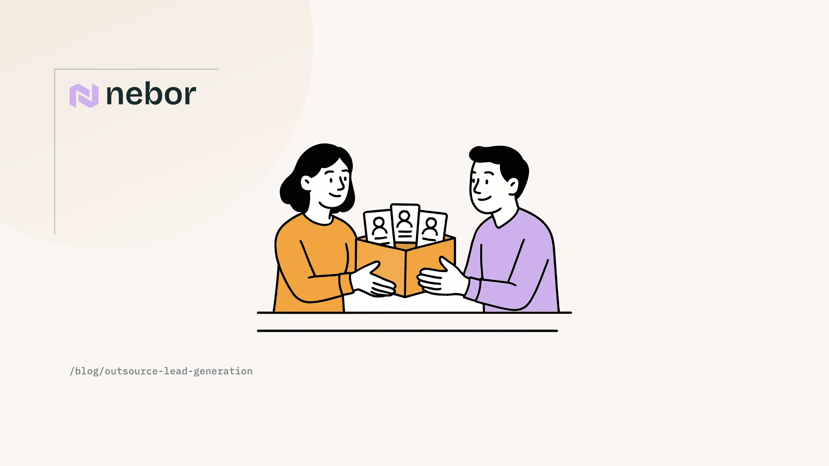 A box of contact cards handed across a counter, the way companies outsource lead generation to an agency