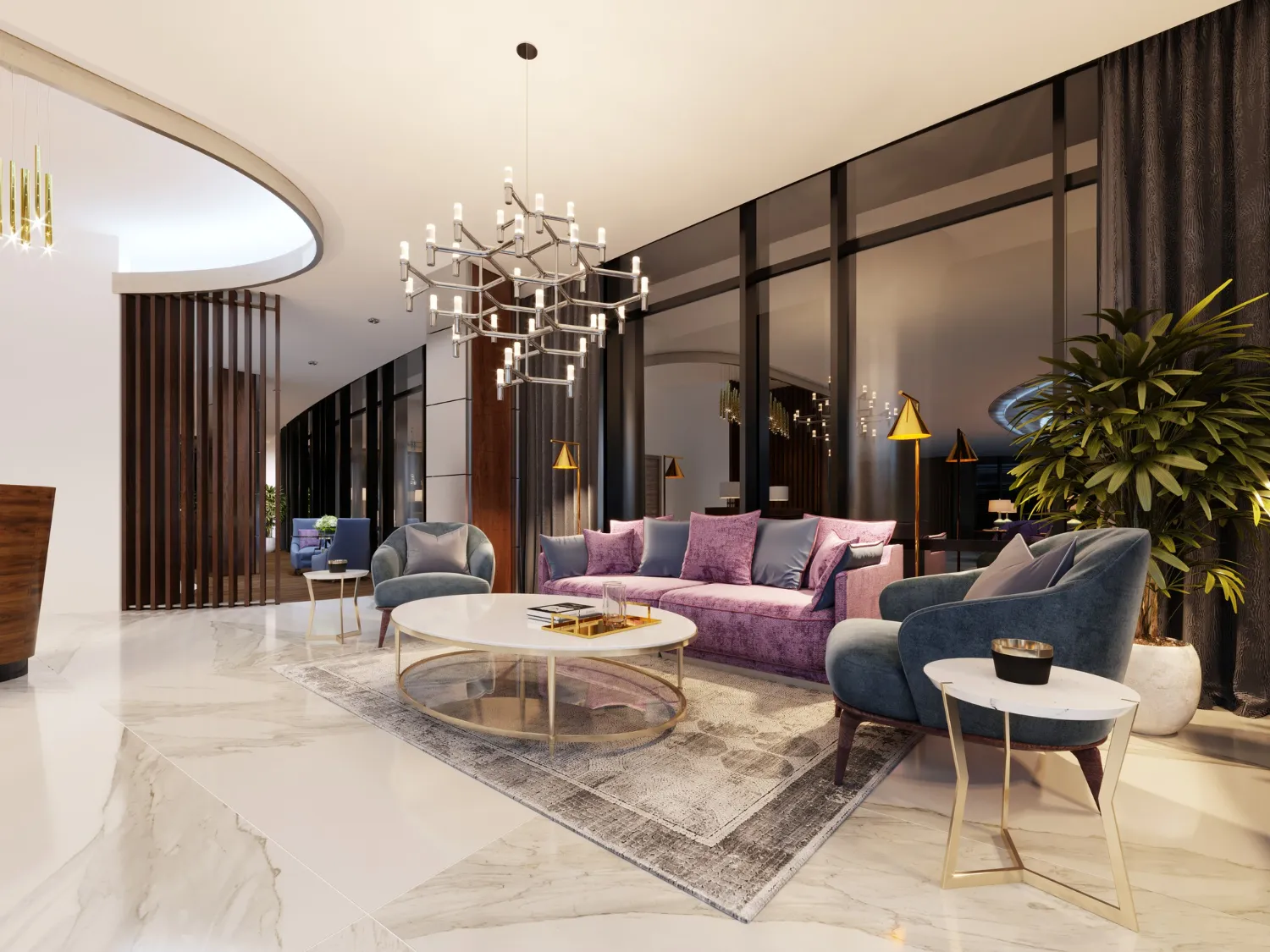 Luxury apartment interior with premium furnishings and modern design