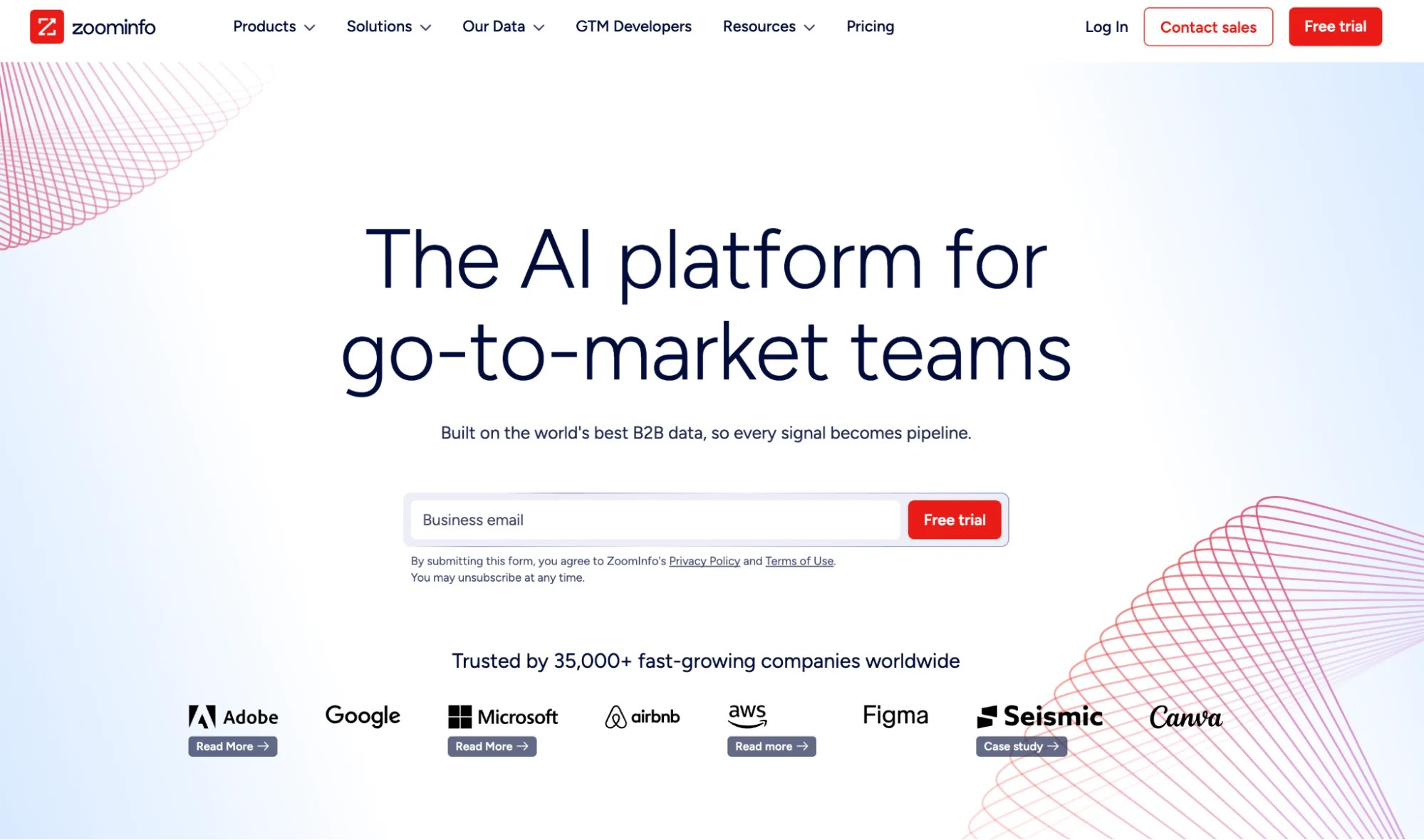 ZoomInfo homepage: enterprise B2B contact data and intent platform