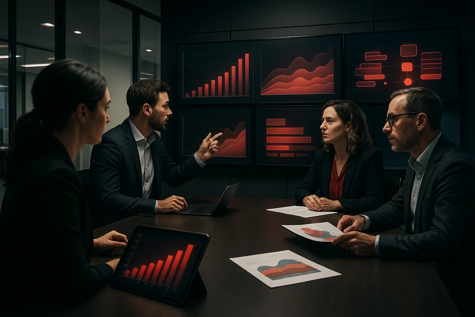 Business team at RockN’ Socials, Digital Marketing Agency, analyzes growth graphs.