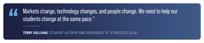 Quote reads: “Markets change, technology changes, and people change. We need to help our students change at the same pace.” — Terry Sullivan, Stukent author and president of Strategic Glue.