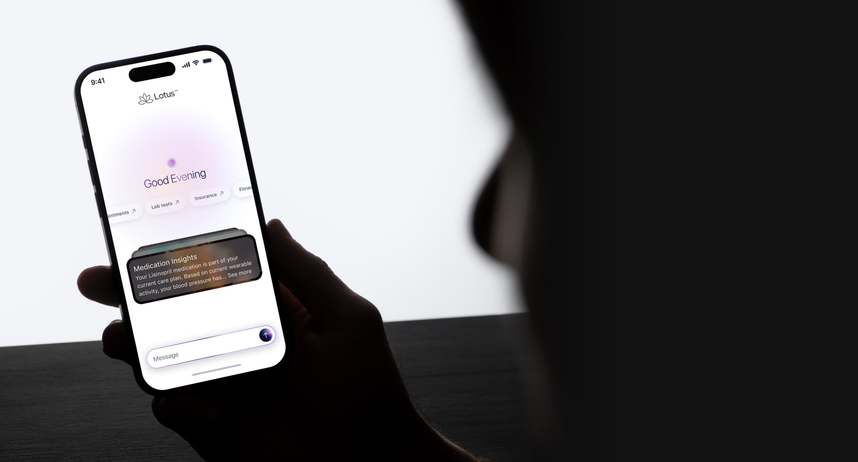 User viewing Lotus Health AI primary care copilot app showing personalized medication insights