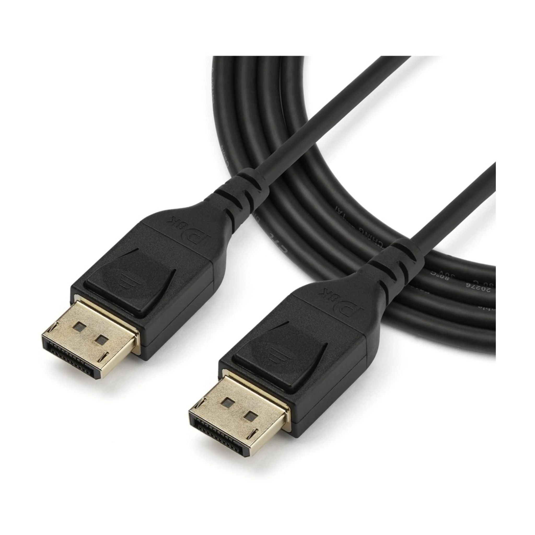 Detalle de conectores DisplayPort macho en cable StarTech DisplayPort 1.4