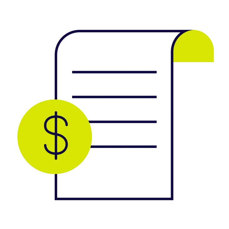 Icono de documento con signo pesos representando la factura de servicios Zona P.