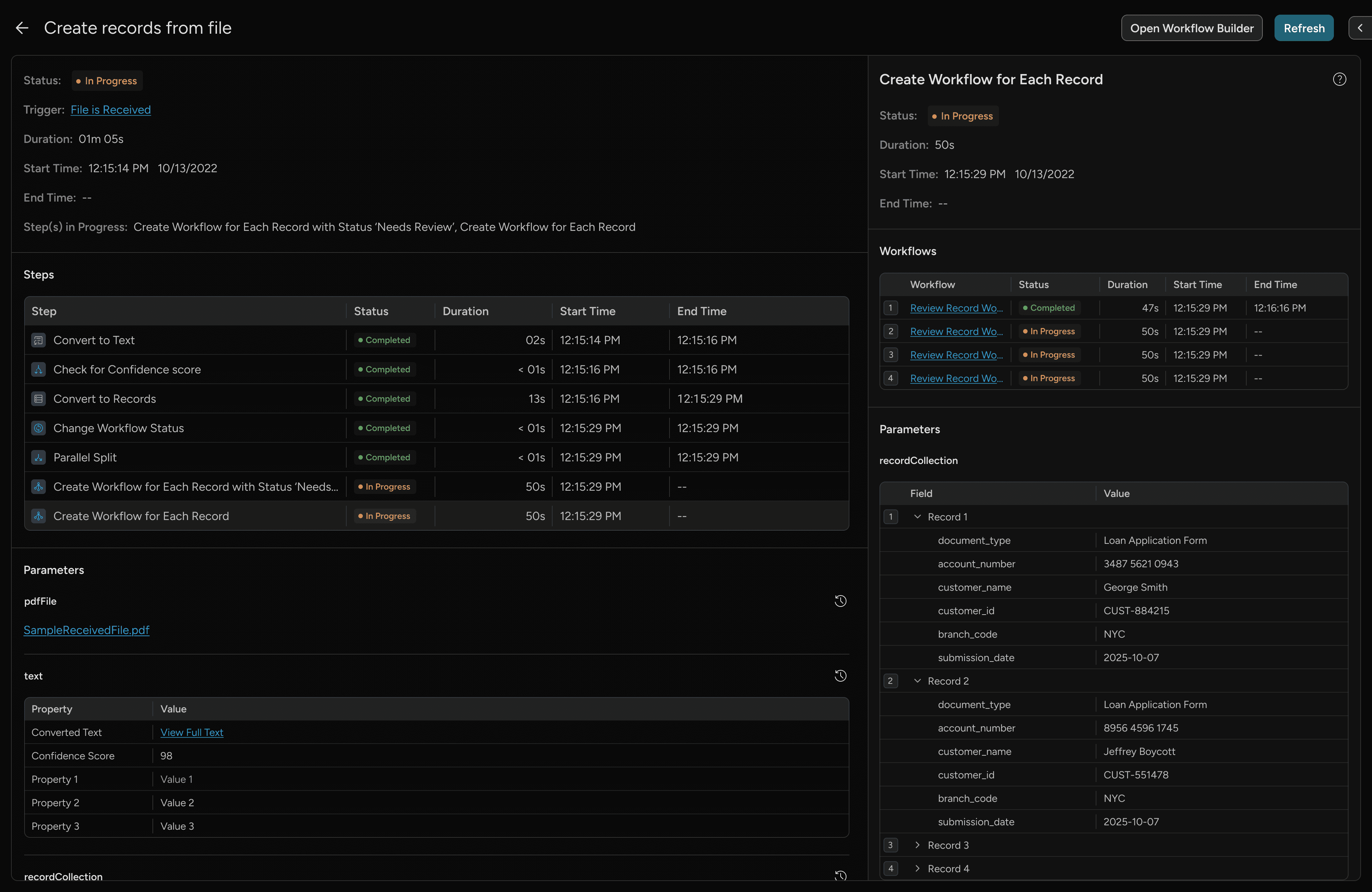 Grid view showing ongoing step with mixed sub-task statuses