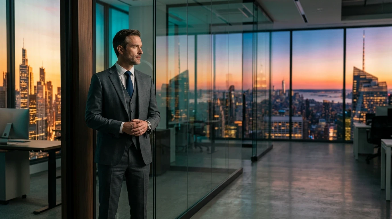 executivo analisando crescimento empresarial em escritorio moderno representando marketing completo em uberlandia