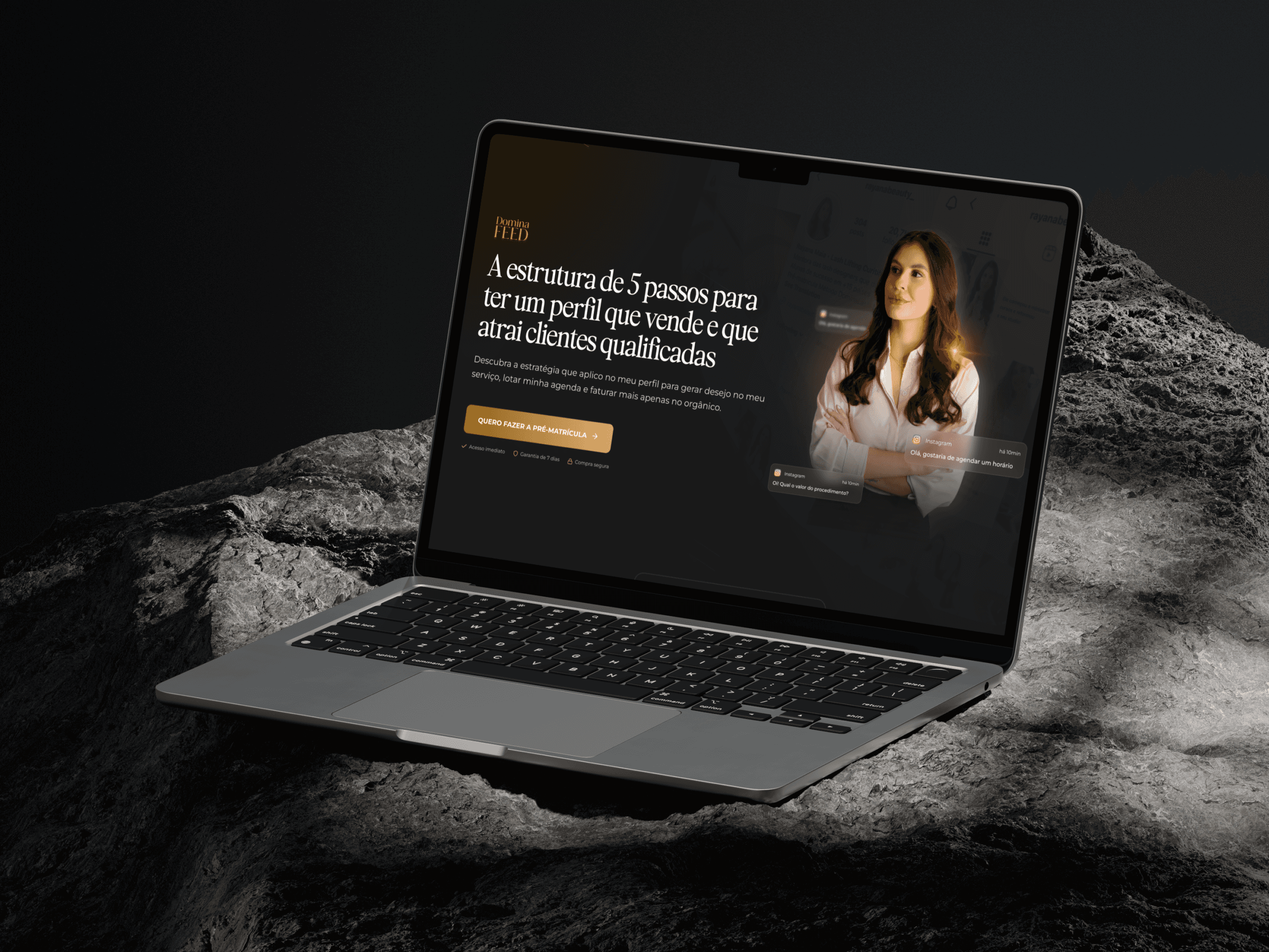 Mockup laptop da landing page para Rayana Beauty.