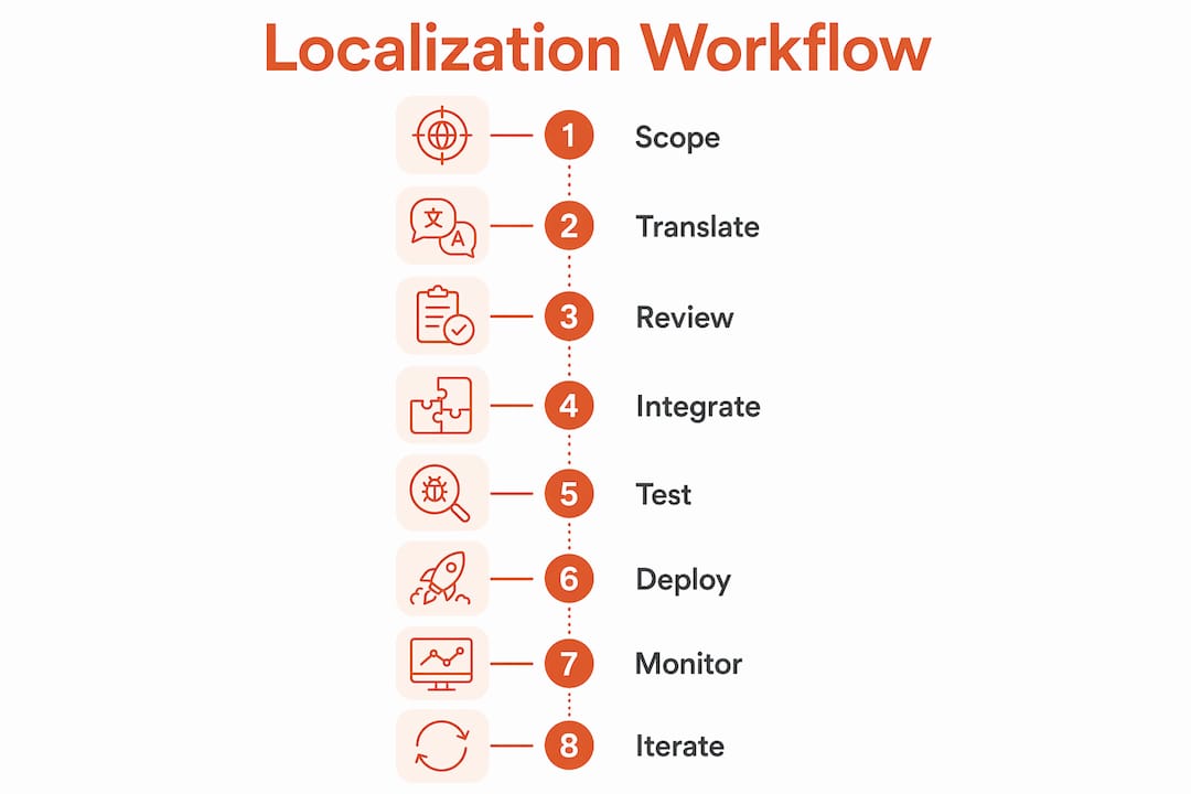 Infographic of eight-step localization workflow