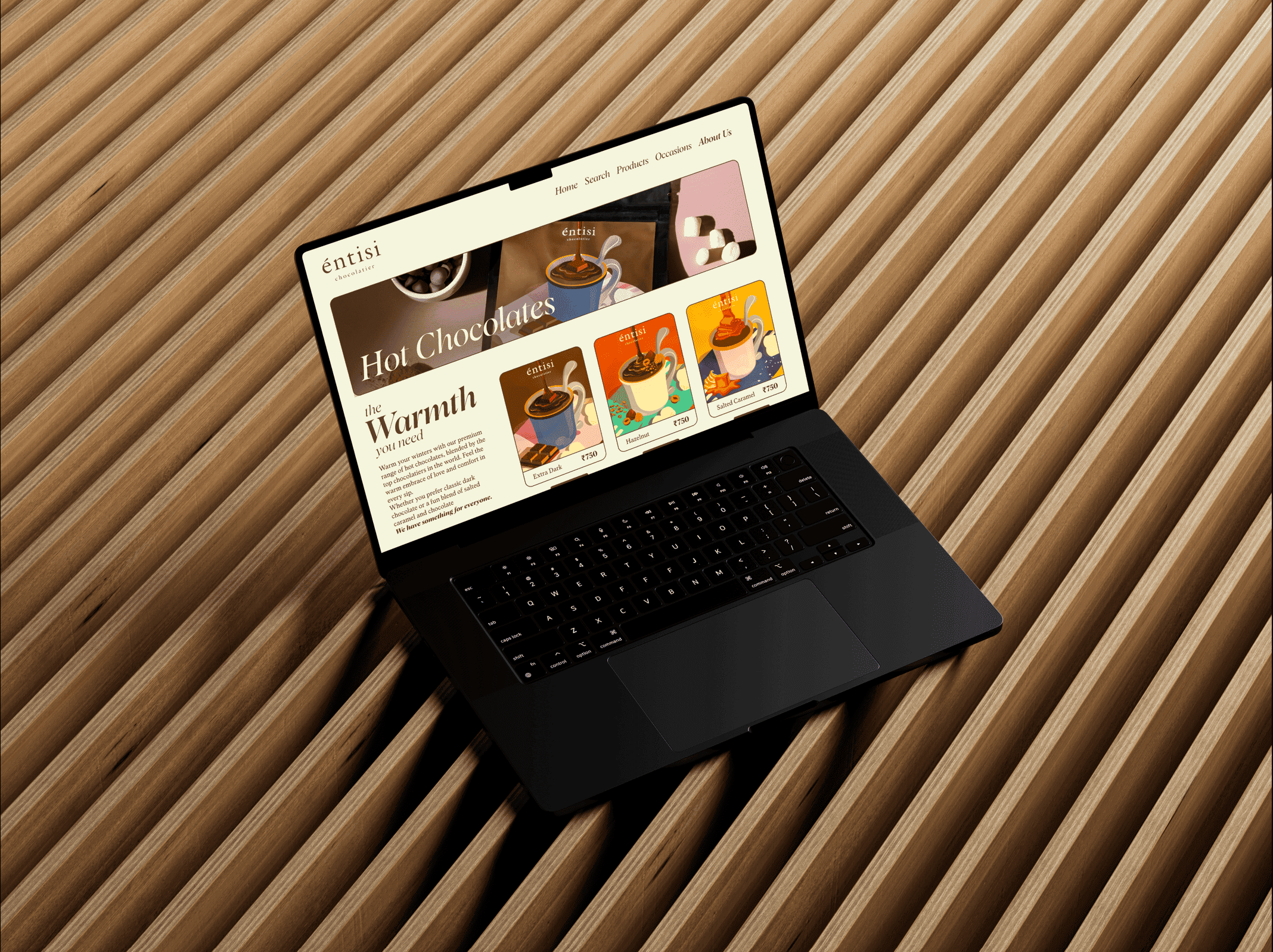 A mockup for a Macbook place on a table for a hair salon website