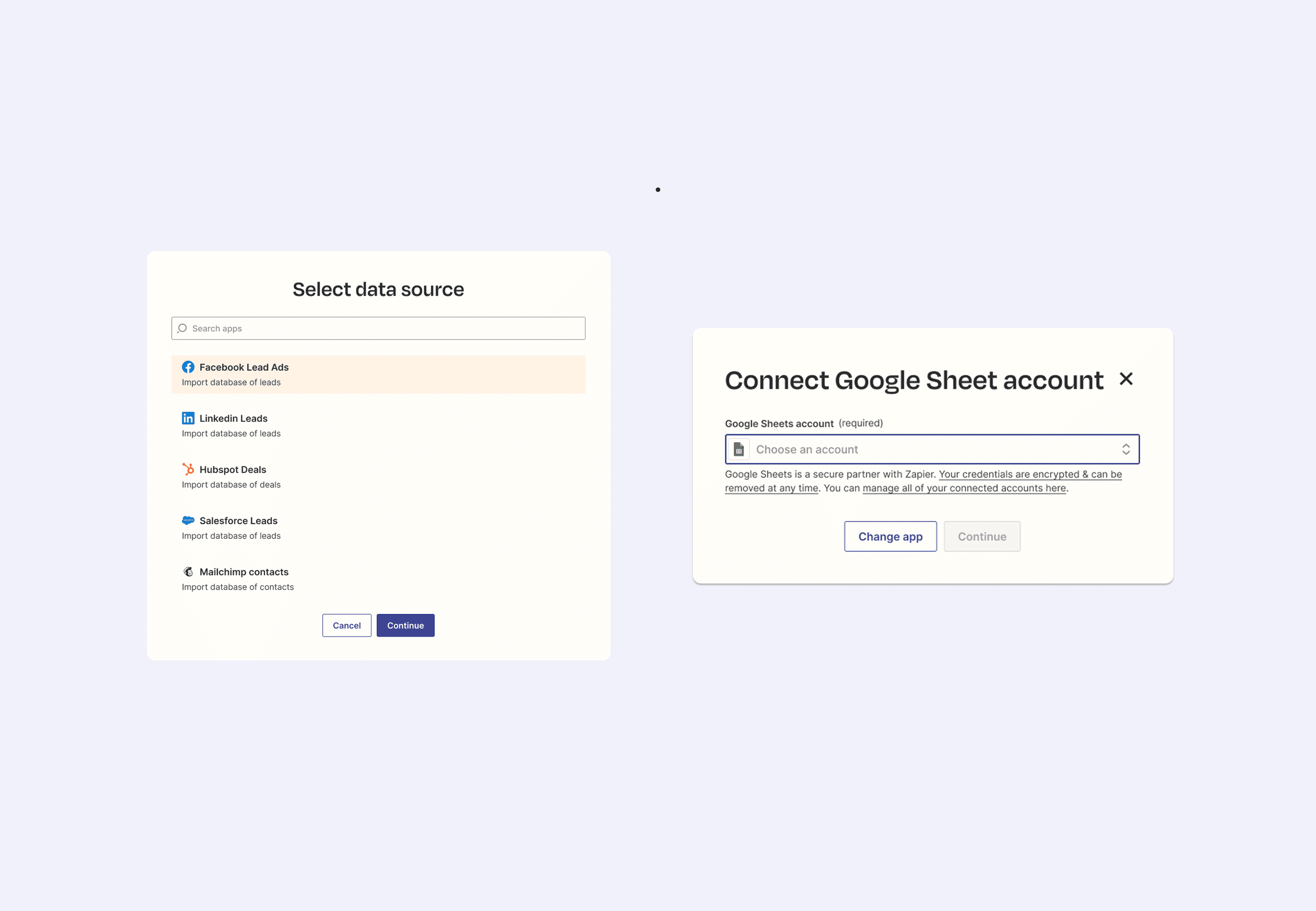 Import data menu via sidebar