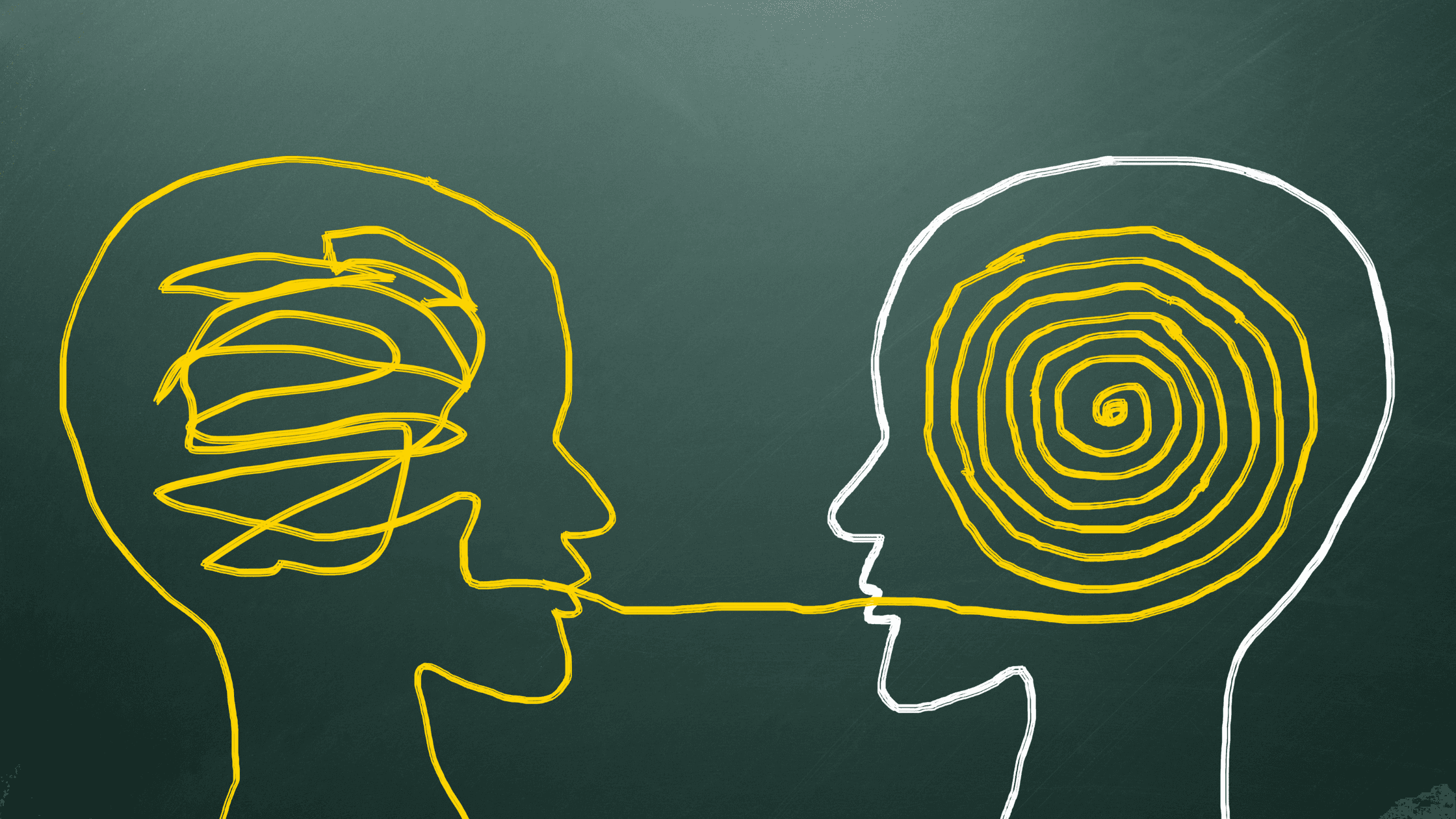 Zwei Köpfe sprechen und ordnen Gedanken