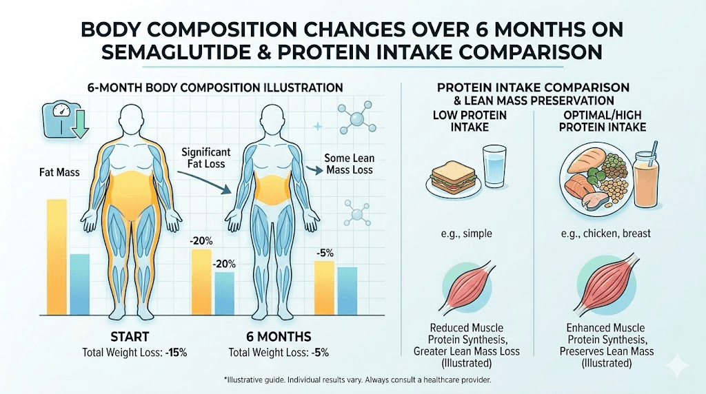 Semaglutide body composition changes at six months with and without protein optimization