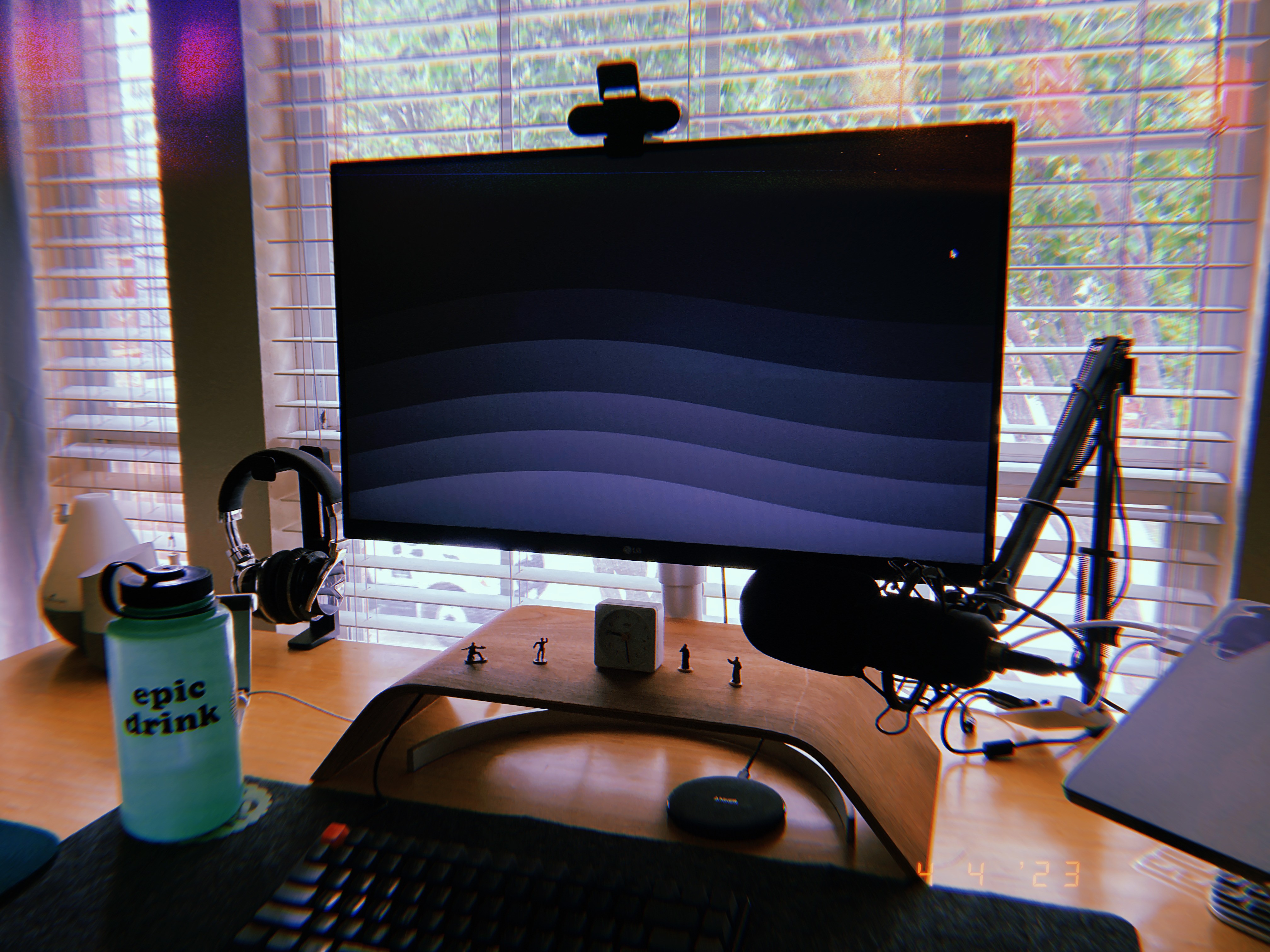 Desk with keyboard and brown chair