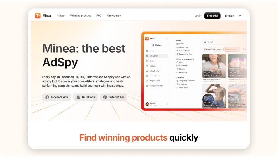 Minea Adspy interface
