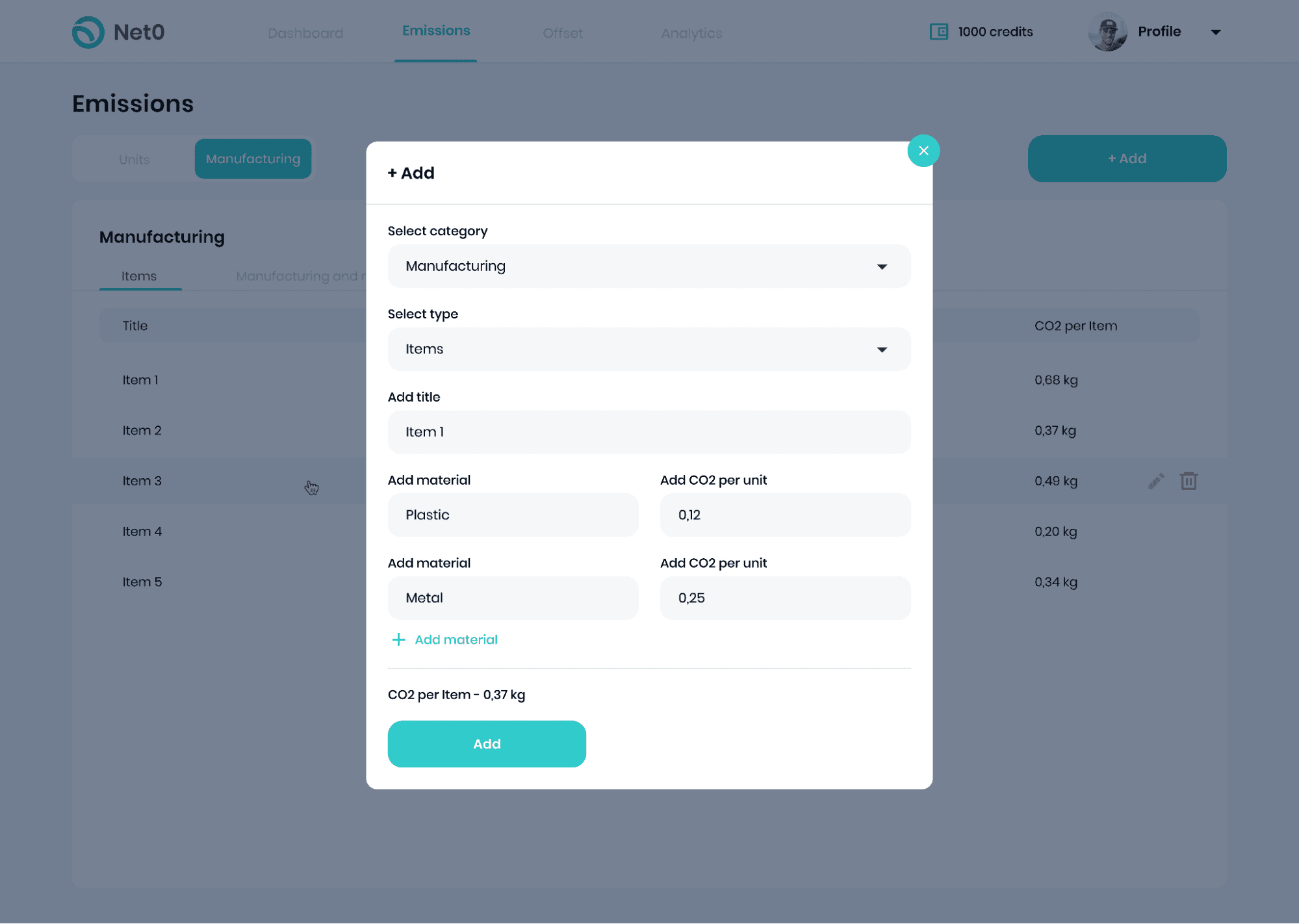 add carbon accounting manufacturing emissions screen software