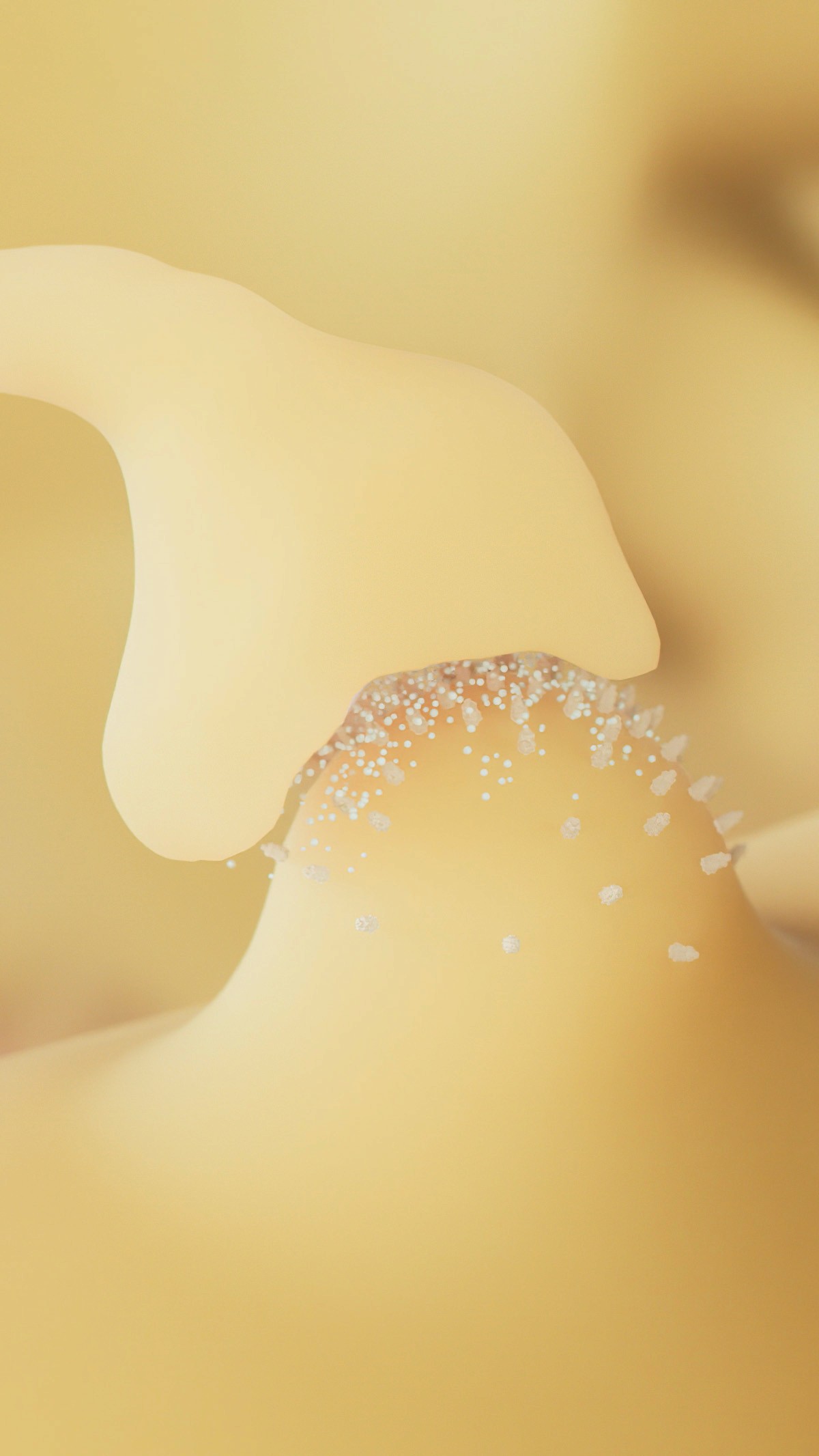 3D render of a synaptic cleft with receptors and released neurotransmitter