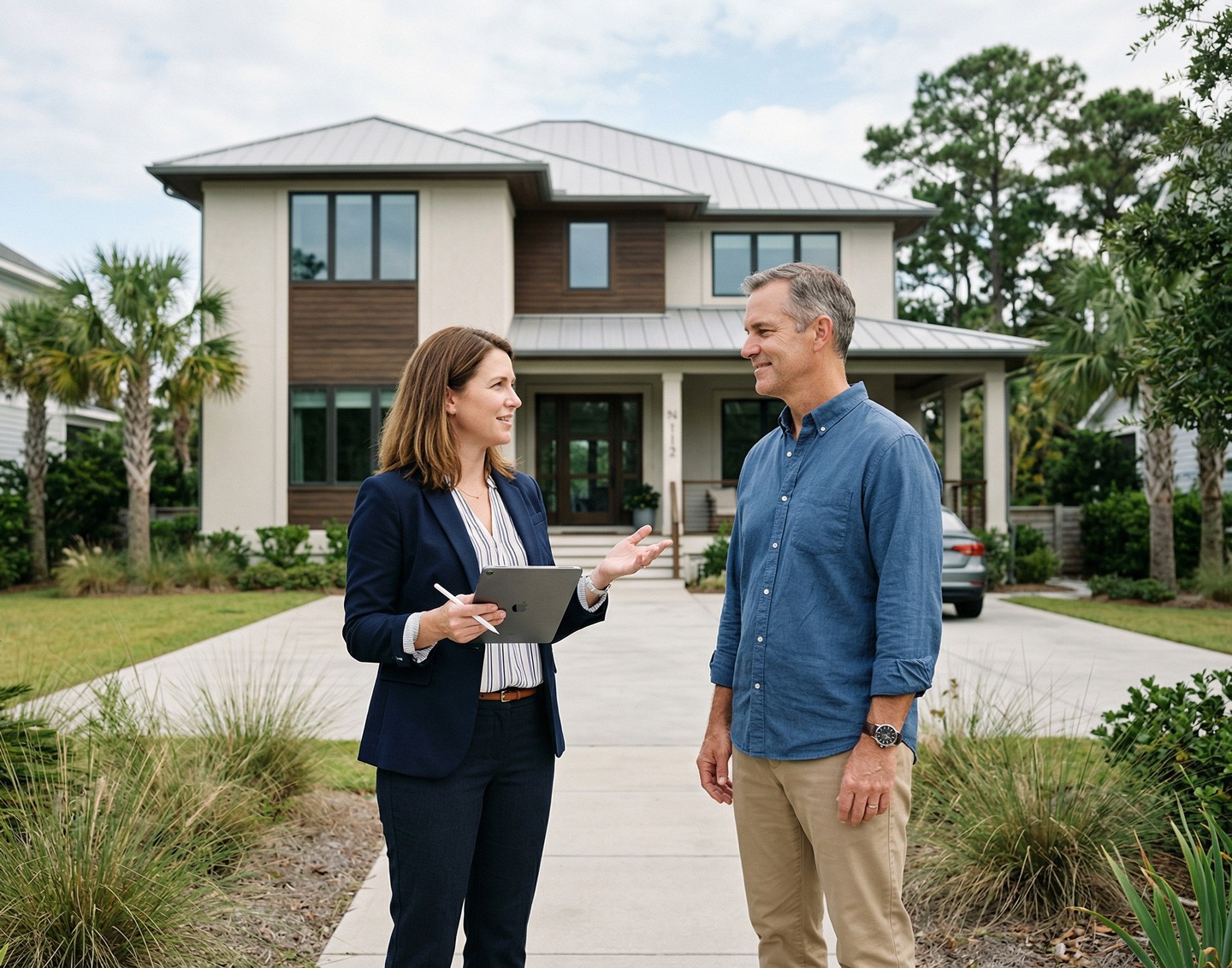Homeowner standing in front of residential property for appraisal