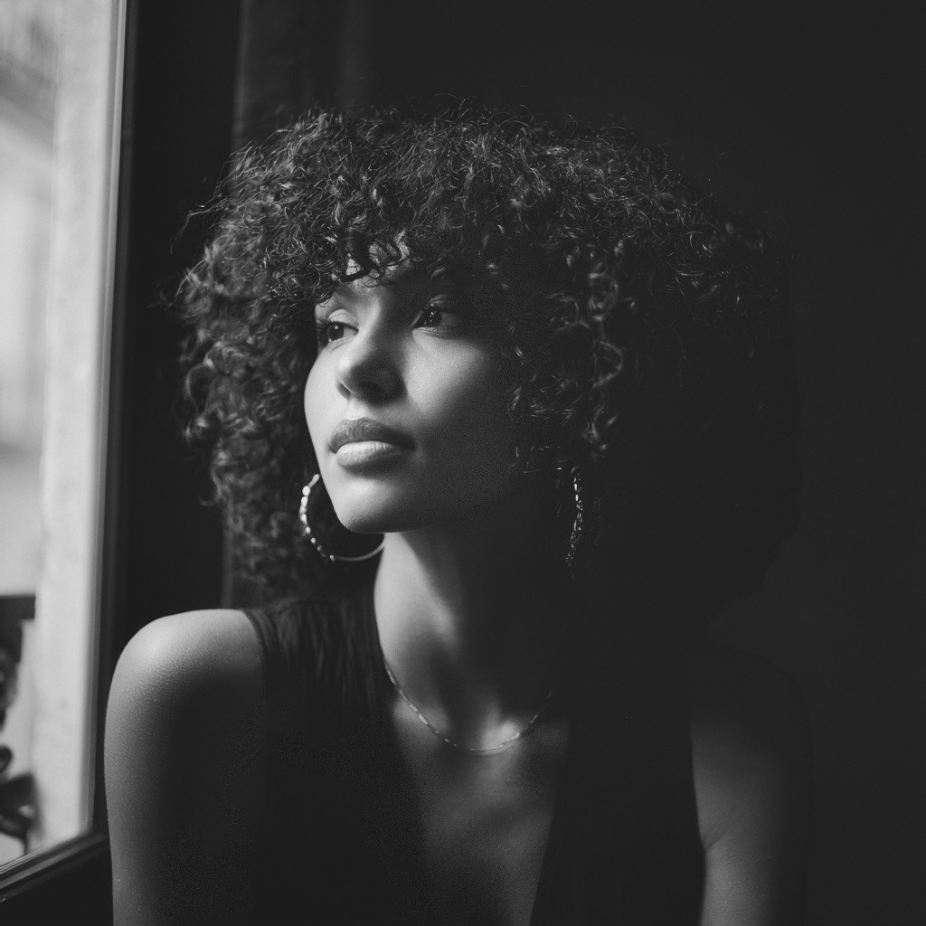 Frange rideau sur cheveux lumineux
