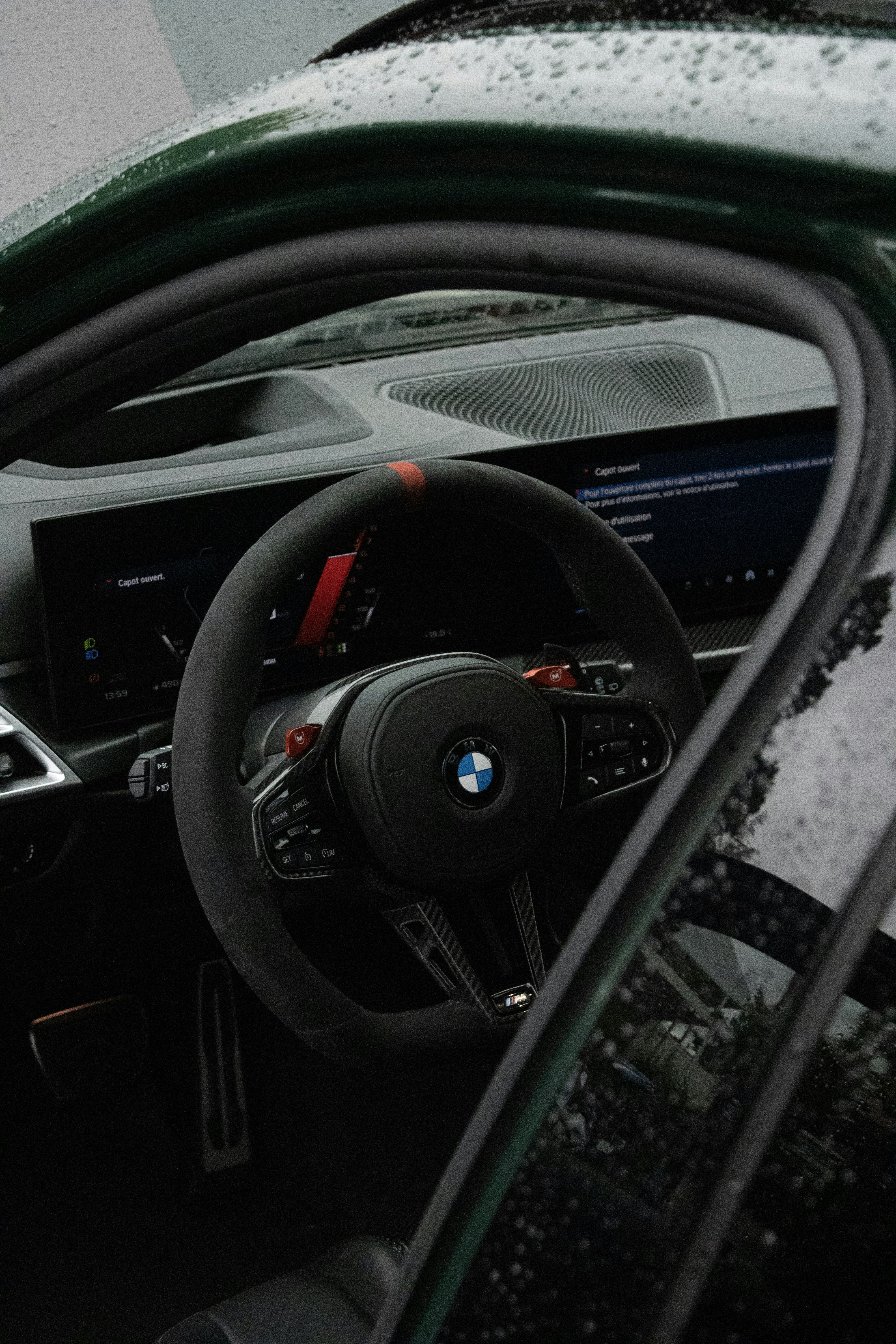 Interior view of a modern car's steering wheel