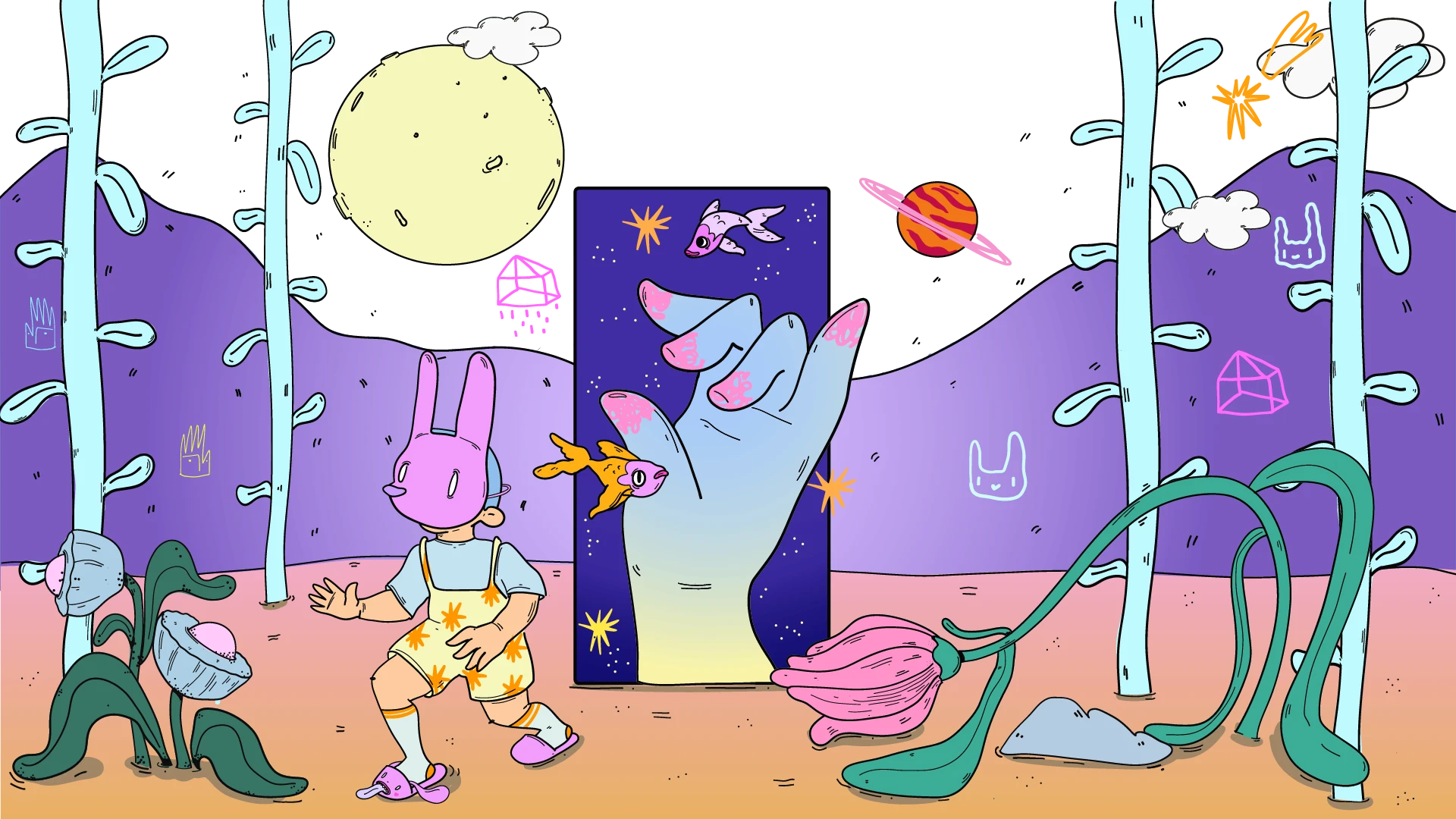 an illustration of a crypto planet with high mountains