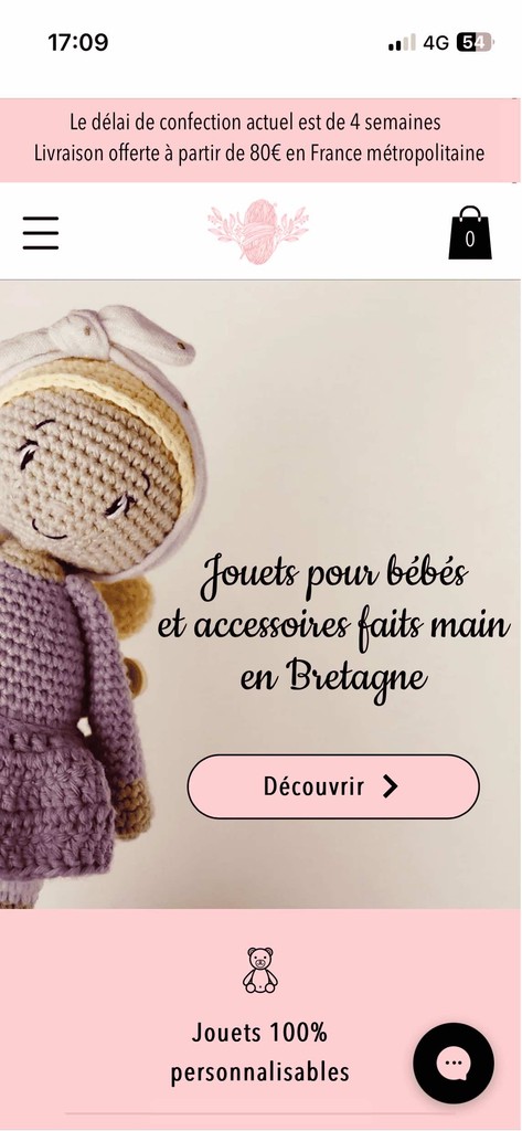 Capture d'écran du site e-commerce Blanche Laine, dédié à la vente de jouets faits main pour bébés, passé de ventes locales à nationales.