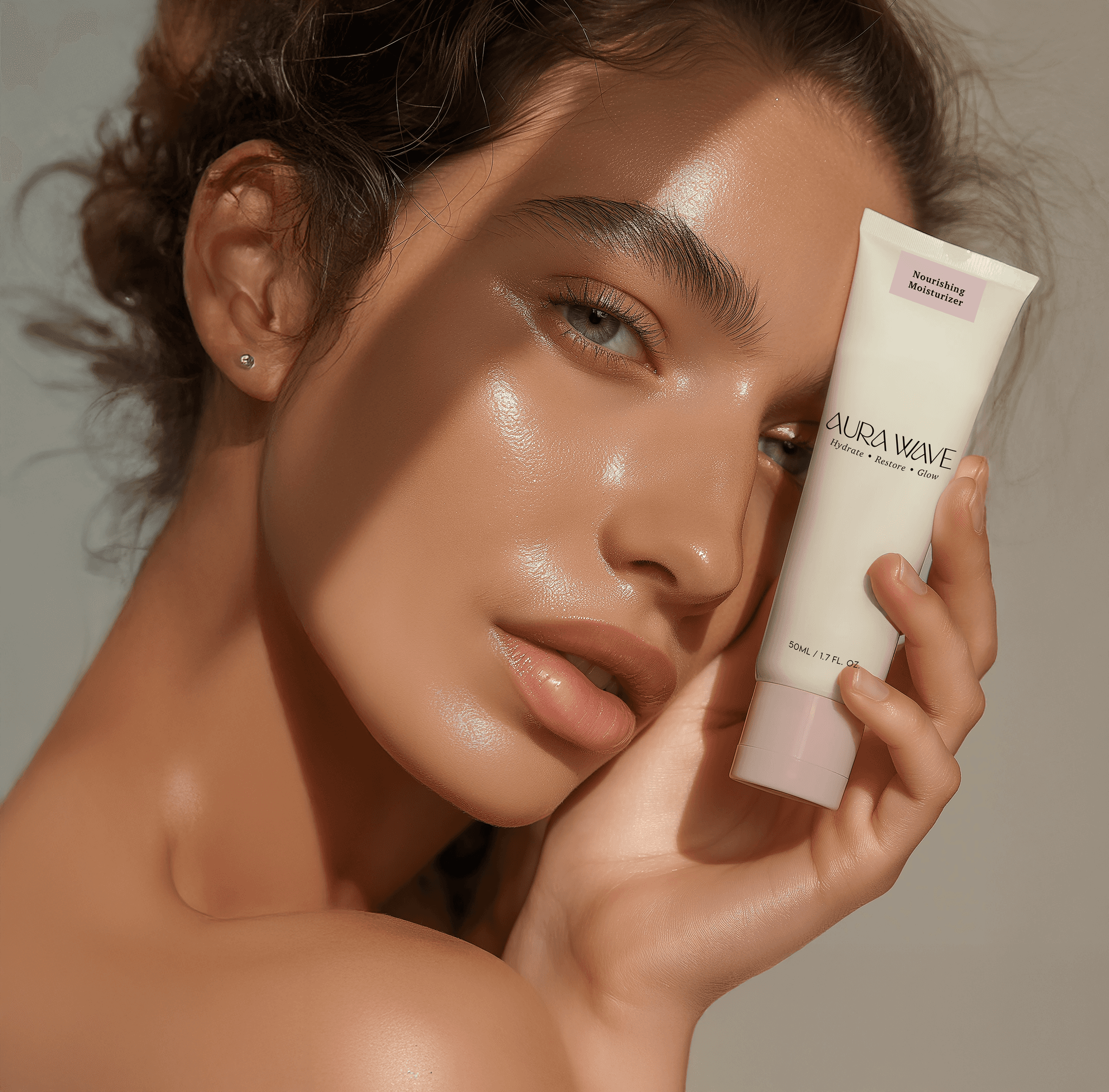 close up of woman holding cosmetic tube