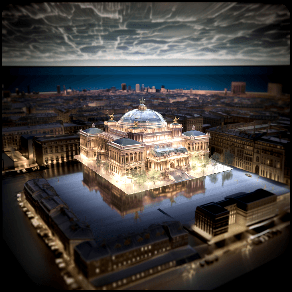 My Midjourney monstrosity: the Palais Garnier getting the Norman Foster treatment, as depicted in Blade Runner by Disney