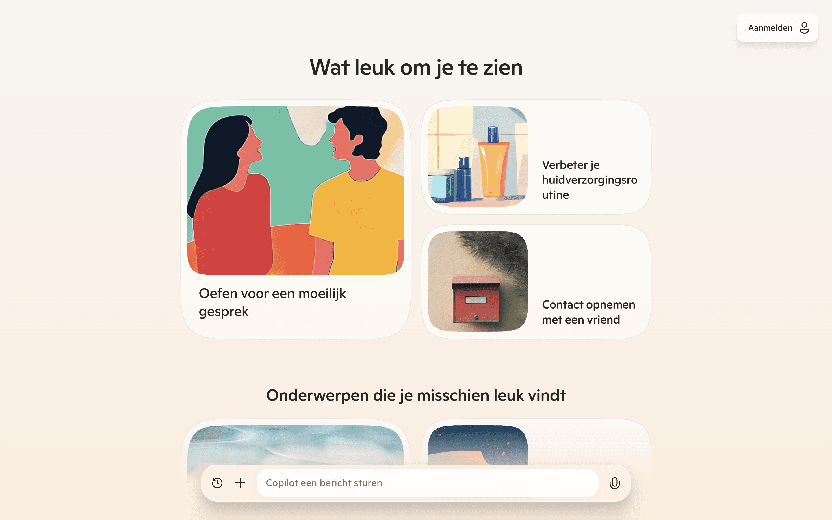 Screenshot van homepage Microsoft Copilot
