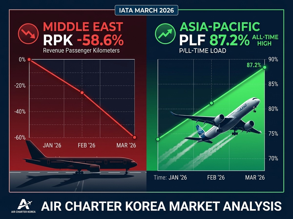 IATA March 2026 air passenger market analysis — Middle East airspace closure Asia-Pacific record growth charter impact