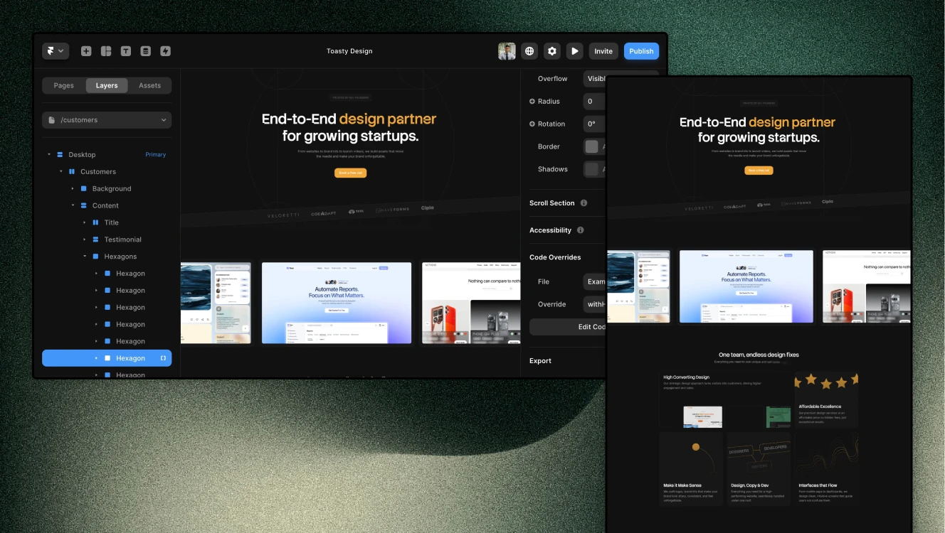 Toasty Design - End-to-End Web Design and Branding Portfolio Project for Startups built with Framer