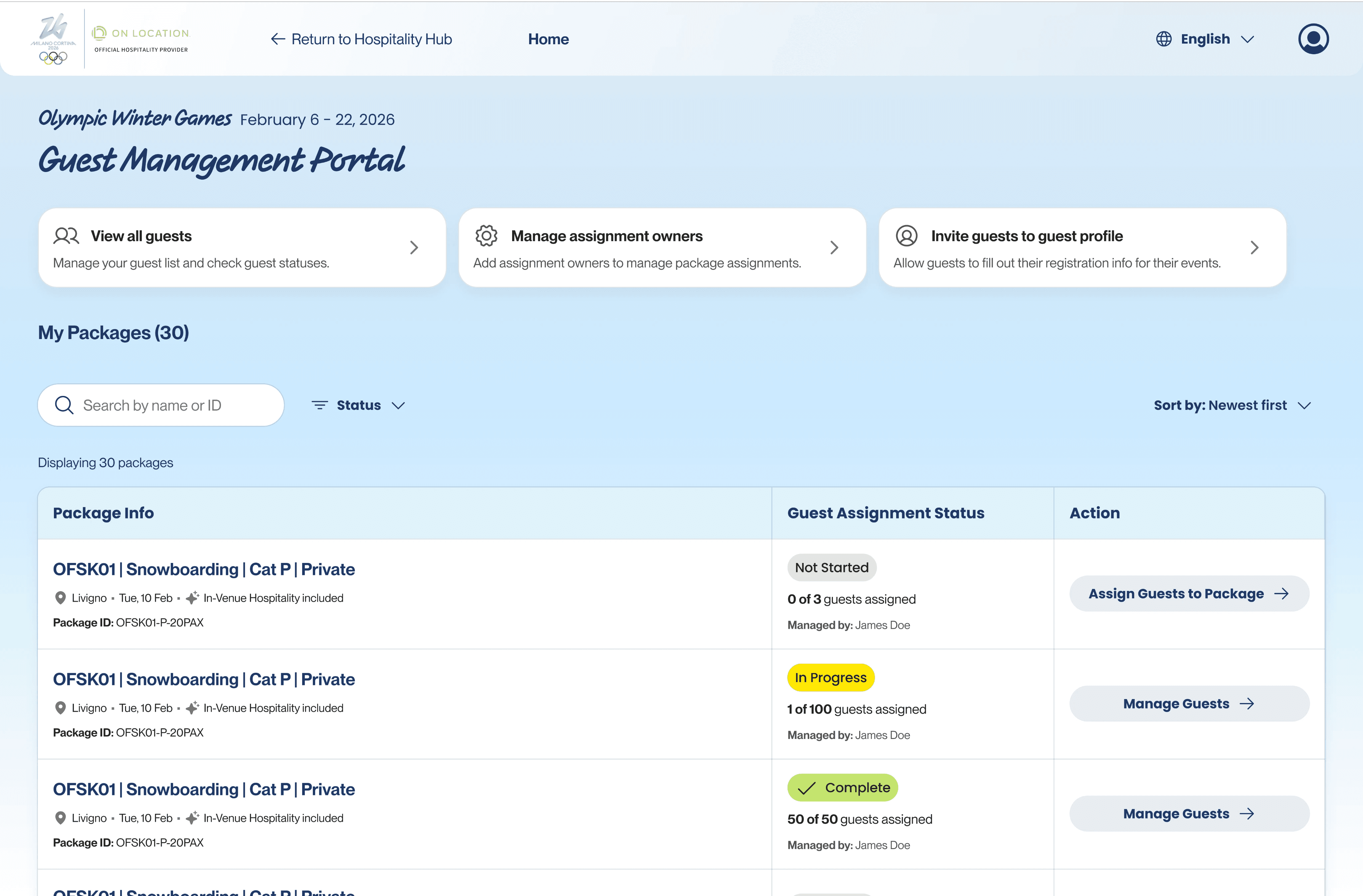 Early exploration 2 of Guest Management homepage