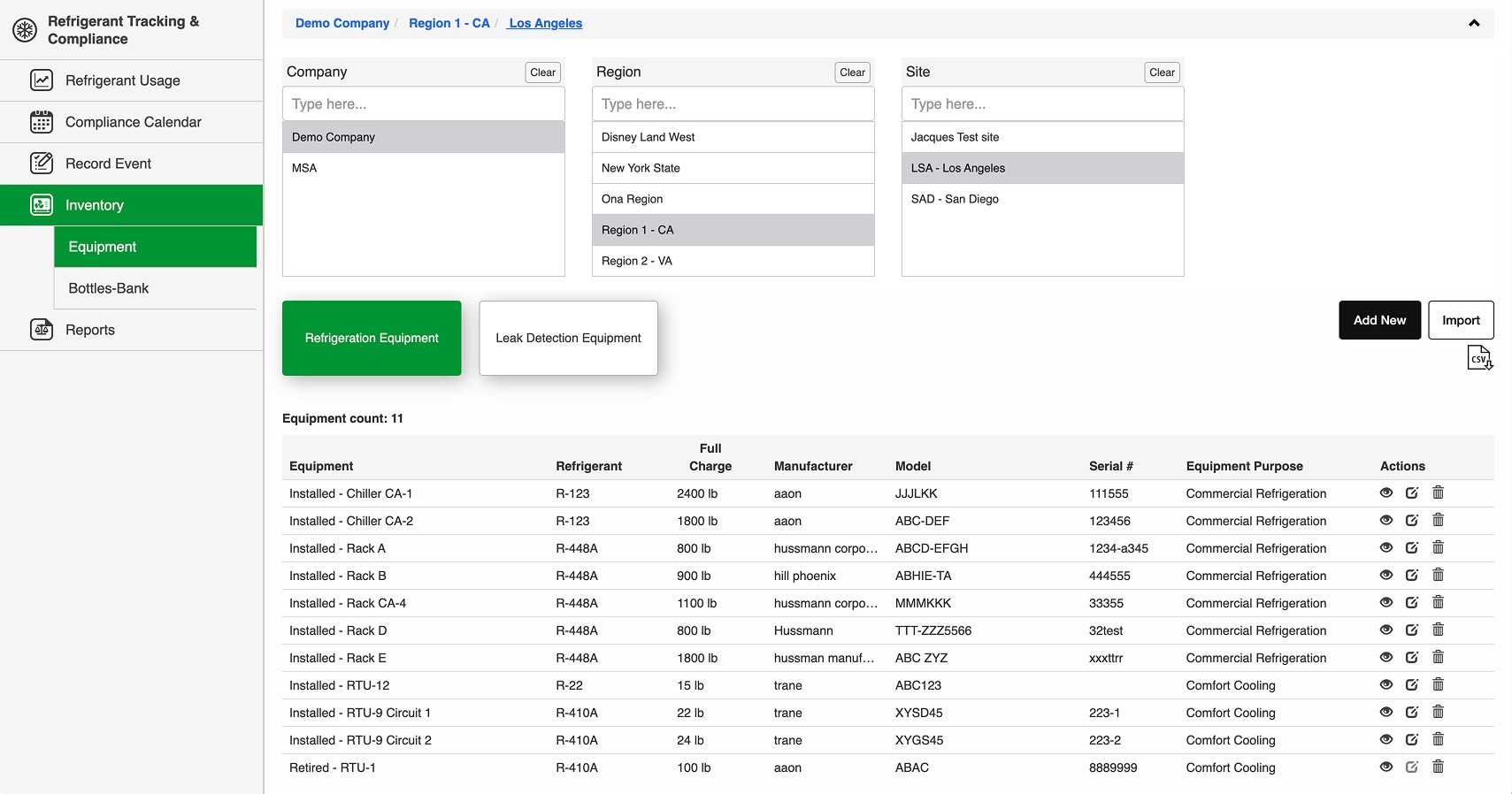 Inventory view of the legacy system.