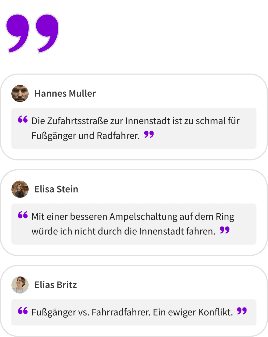 Vorschläge von Bürger:innen zur Fahrradförderung auf der CrowdInsights-Plattform. Beispiel für digitale Ideenabgabe in Kommunen