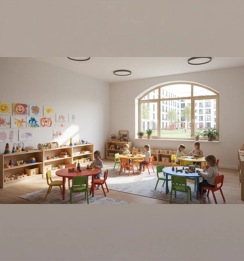 Bright kindergarten interior designed for young children.
