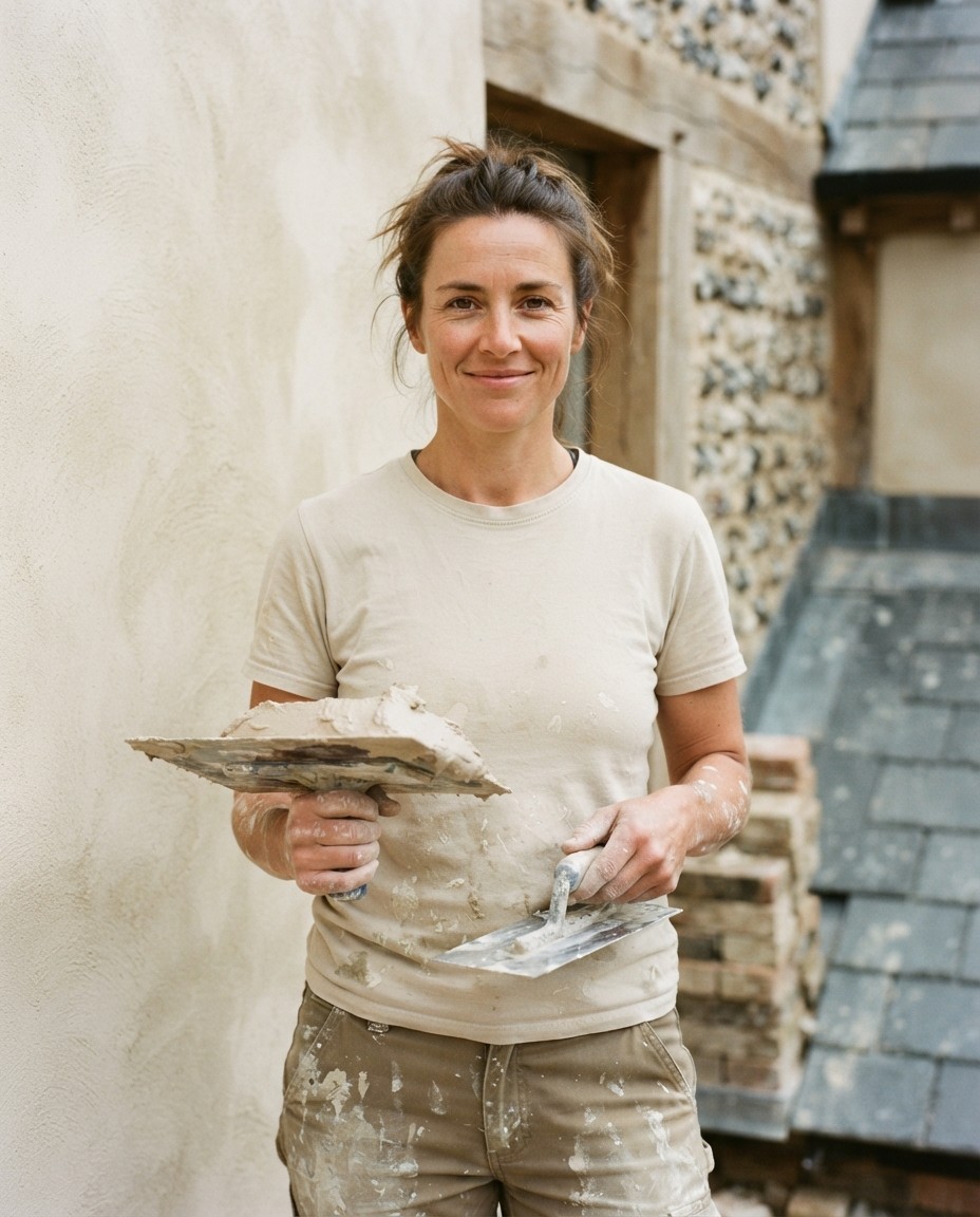 Portrait of Ellie Brooks, lime plasterer